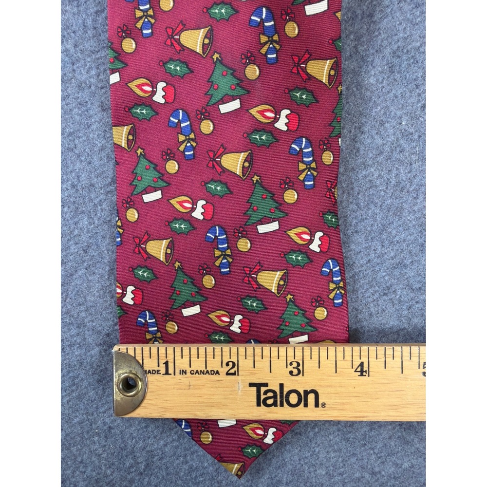 Christian Dior Monsieur Necktie Mens Burgundy Christmas Tree Candy Cane Silk - Picture 5 of 5